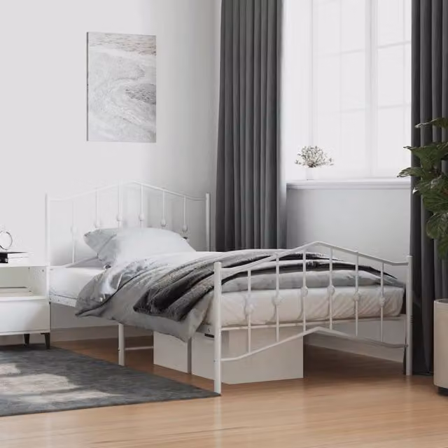 Berkfield Home Metal Bed Frame with Headboard and Footboard in White, W/D/H: 100 x 200 cm – 1