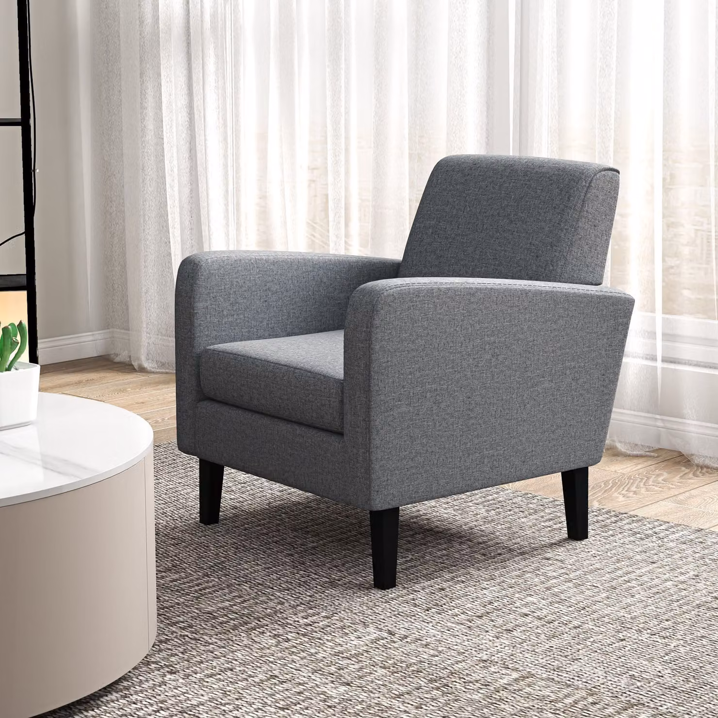 HOMCOM Set of 2 Modern Upholstered Grey Accent Armchairs with Rubberwood Legs – 8