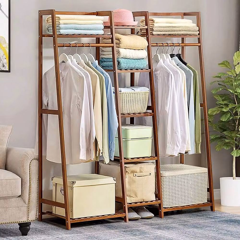 Living and Home Multi-Functional 7 Tier Clothes Hanging Rack and Storage Shelf in Brown – 4