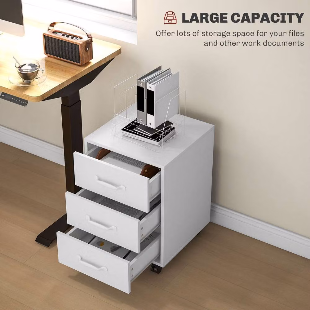 Kelvenix 3 Drawer Rolling Mobile Filing Cabinet in White, W/D/H: 60 x 60 x 57 cm – 2