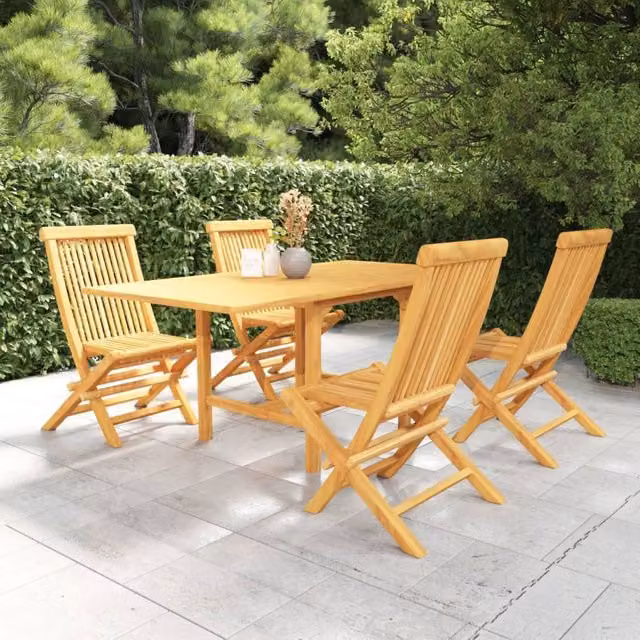 Berkfield Home 5 Piece Garden Dining Set in Brown Solid Teak Wood