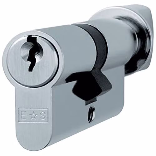 Loops 60mm Euro Cylinder and Thumbturn Lock with Knob, 5 Pin, Nickel Plated in Silver