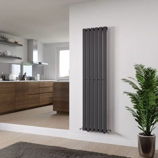 Bathroom Kingdom Vega Anthracite Single Flat Panel Vertical Towel Rail, Grey, H 180 x W 37.2 cm