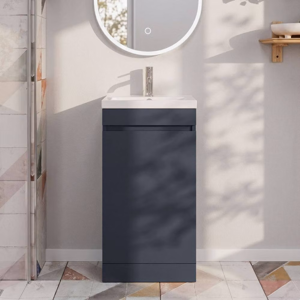 Balterley 400mm Floor Standing 1 Door Compact Bathroom Unit with Polymarble Basin, Dark Grey – 2
