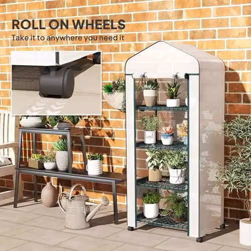 Outsunny 4 Tier Mini Portable Greenhouse in White, H 165 x W 69 x D 50 cm – 5