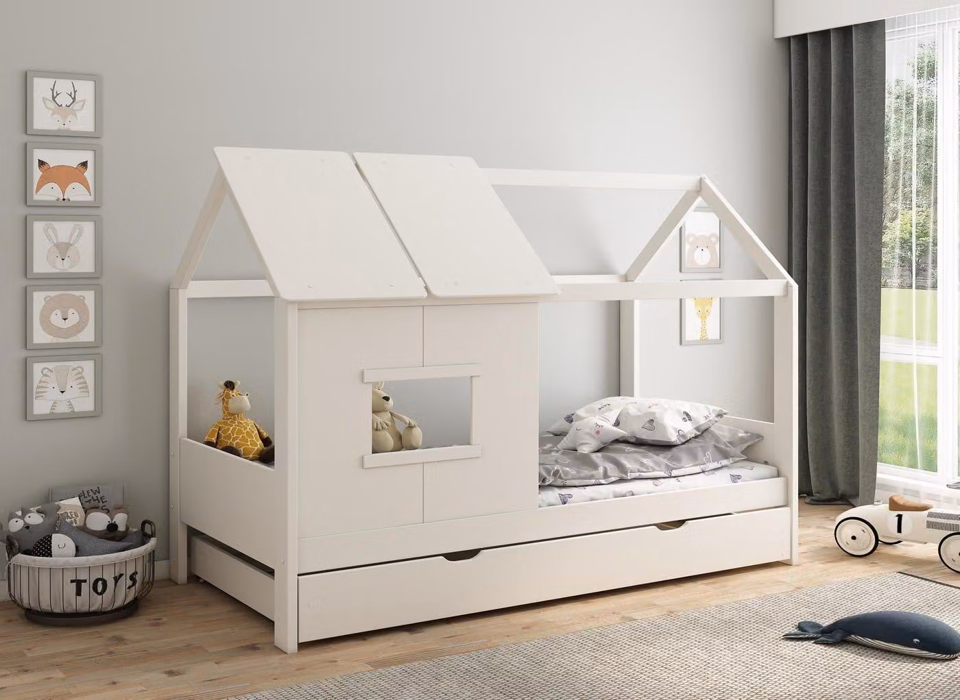 Dreams White Lacquered Pine Playhouse Bed with Drawers, W/D/H: 90 x 190 cm
