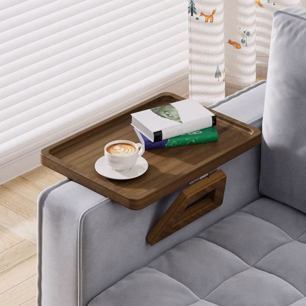 Kelvenix Brown Folding Bamboo Sofa Arm Tray with Anti-Slip Surface – 3