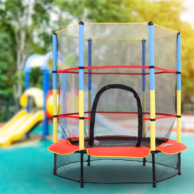 Livingandhome Mini Trampoline with Safety Net in Red, Blue and Multicolour