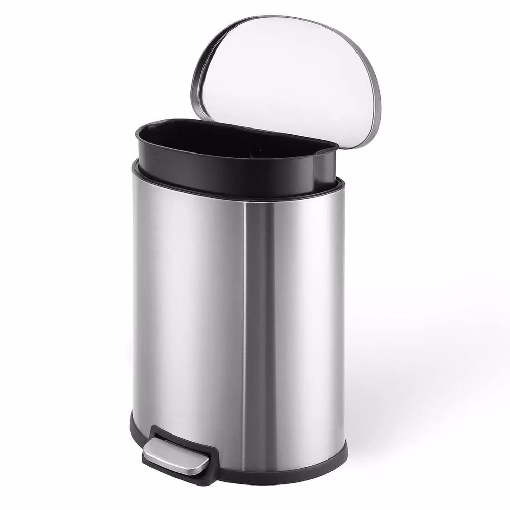 VOGREX 50L Stainless Steel Step On Trash Bin with Soft Close Lid in Metallic Silver – 4