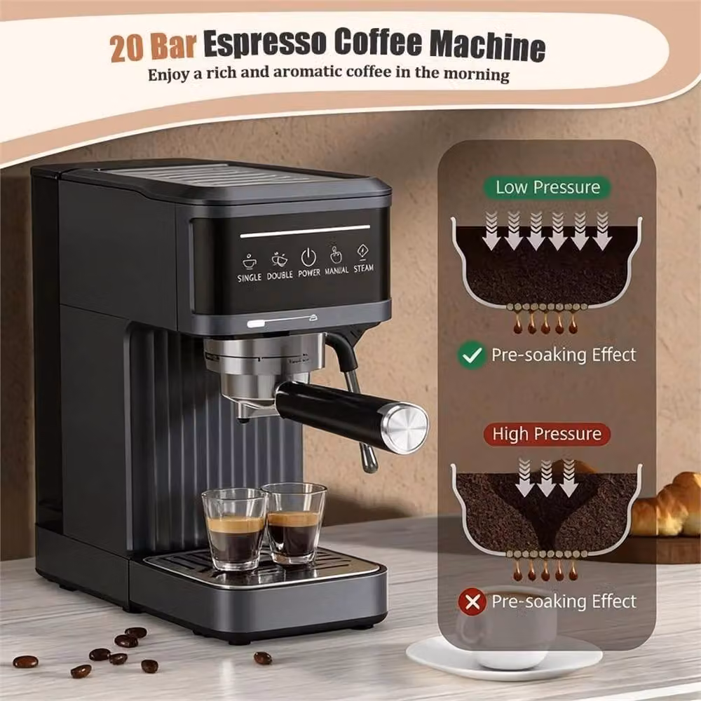 Nordara 20 Bar Espresso Coffee Machine with Milk Frother and 1.8 l Removable Tank, Black – 3