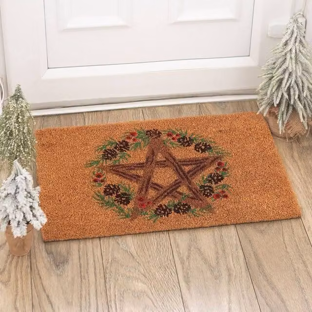 Uniqueful Natural Winter Solstice Pentagram Coir Doormat, Brown, W: 260 cm, D: 40 cm