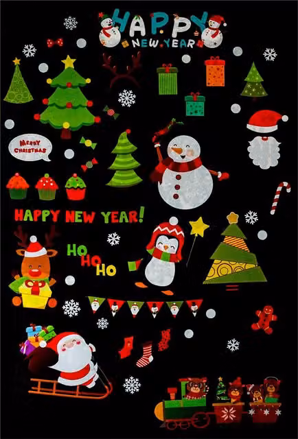 Xmas Haus Christmas Window Themed Adhesive Sticker Set of 78 in Black – 1