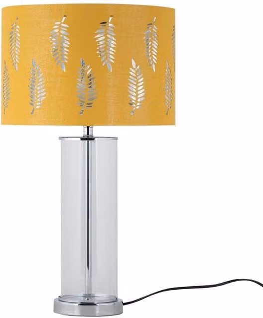 First Choice Lighting Aura Chrome Table Lamp with Silver Inner Shade and Yellow Fern Cut Out Details