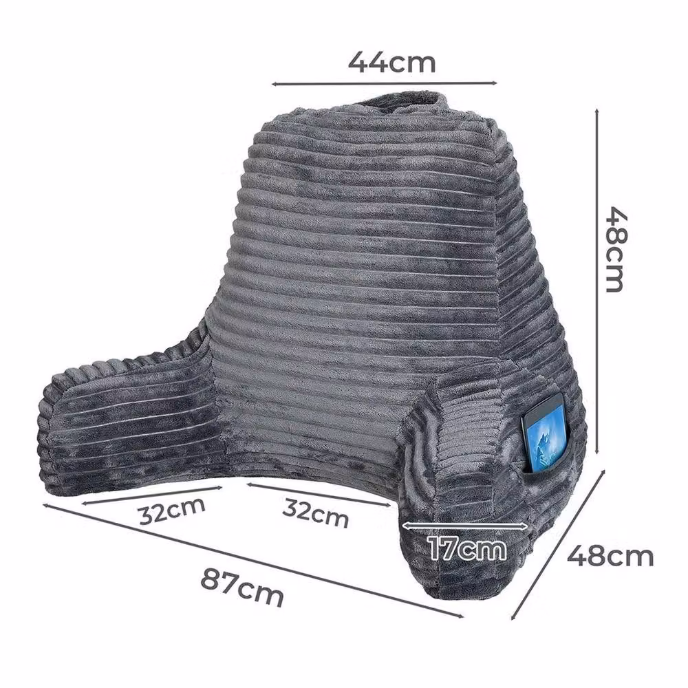 Kelvenix Memory Foam Backrest Reading Pillow with Lumbar Support in Grey Corduroy – 2