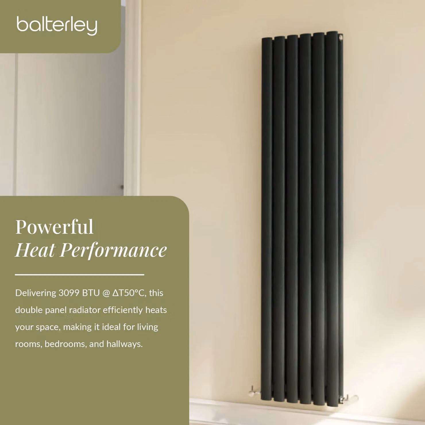 Balterley Embrace Vertical Double Panel Radiator, Anthracite Grey, H: 150 cm, W: 35.4 cm – 3