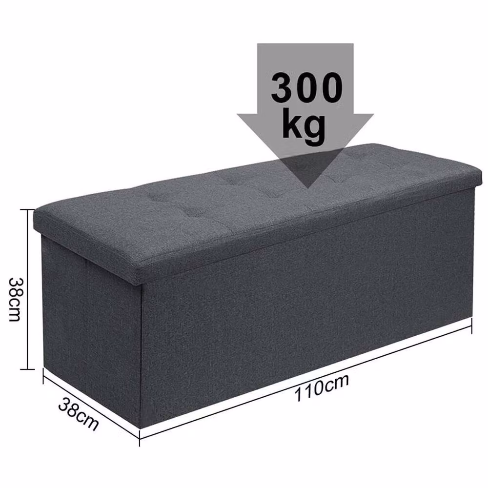 KORVIXA Extra Large Ottoman Storage Seat Stool in Dark Grey, W/D/H: 110 x 38 x 38 cm – 2