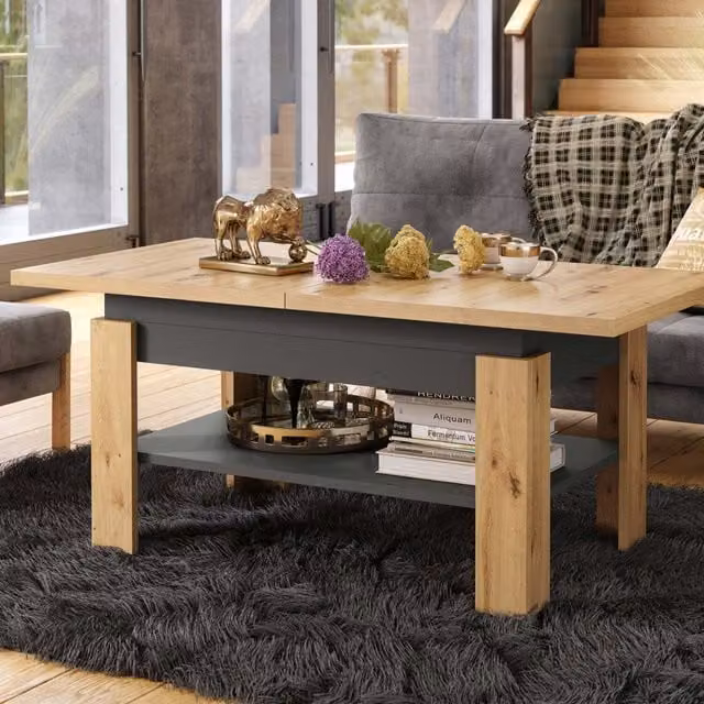 Heze Furniture Rio 2 in 1 Extending Coffee and Dining Table in Artisan Oak and Anthracite
