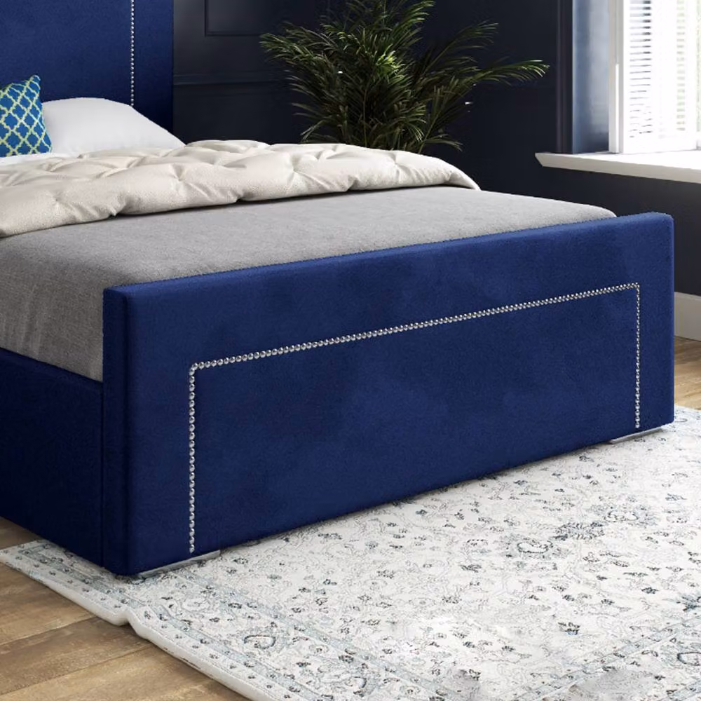 Casani Kettleshulme Upholstered Blue Velvet Designer Bed Frame, W/D/H: 137 x 120 x 200 cm – 5