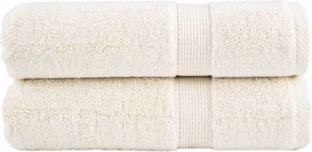 Berkfield Home SOLUND Premium Cotton Terry Bath Towels, 2 Pack, Cream, W: 100 cm, L: 150 cm, 600 gsm – 1