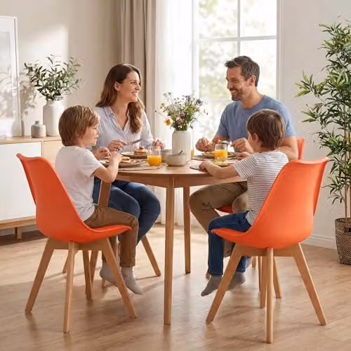 Bravich Rocco Modern Dining Chair with Orange Synthetic Leather Cushion and Beech Wood Legs – 2