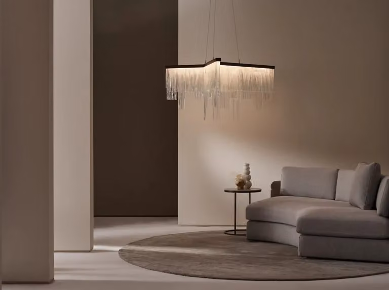 CTO Lighting Cascata Modern Suspended Glass and Metal Chandelier in Bronze, White and Transparent