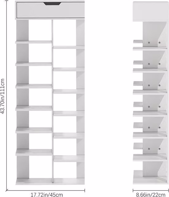 Livingandhome 8-Tier White Freestanding Shoe Rack for Hallways