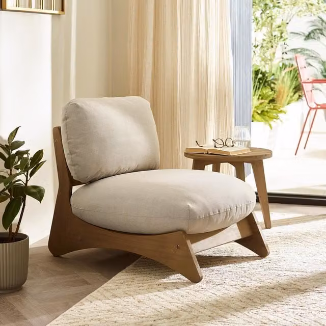 FurnitureboxUK Iko Acacia Wood and Cream Indoor/Outdoor Accent Chair in Brown – 1