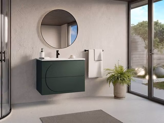 Vente-unique Wall-Hung Bathroom Vanity Unit with Inset Basin, Green and White, W: 80 cm, D: 46 cm, H: 60 cm – 1