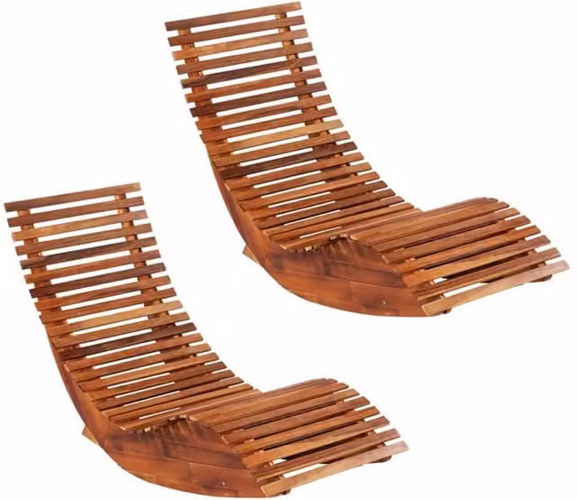 Berkfield Home Set of 2 Brown Acacia Wood Rocking Sun Loungers – 1