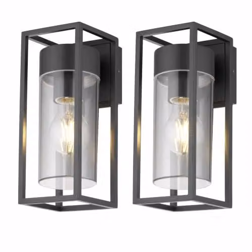 First Choice Lighting Hale Set of 2 Black IP44 Outdoor Wall Lights with Transparent Polycarbonate Covers – 6
