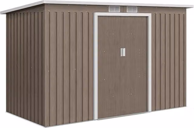 Outsunny Metal Garden Shed with Foundation Kit and Sliding Doors, Light Grey – 1