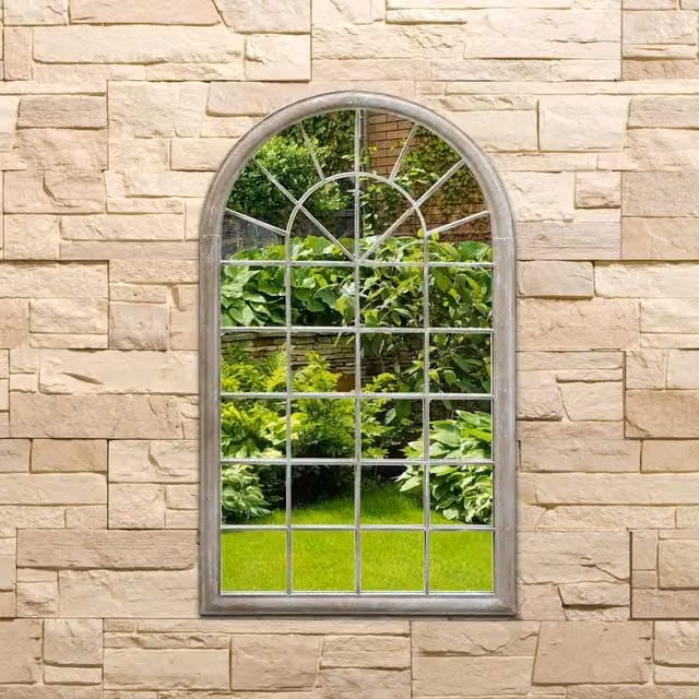 Charles Bentley Athens Arch Outdoor Wall Decorative Mirror in Natural, W/D/H: 75 x 4 x 131 cm