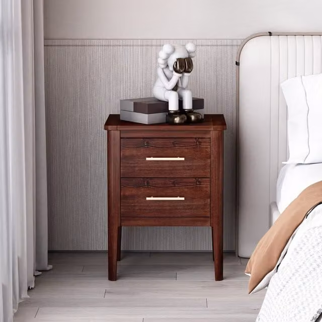 Carbini Mid-Century 2 Drawer Bedside Table in Brown