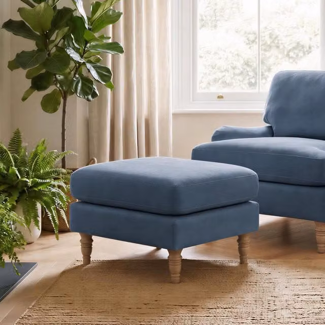 Furniturebox UK Bernie Green Chenille Fabric Footstool in Blue and Green