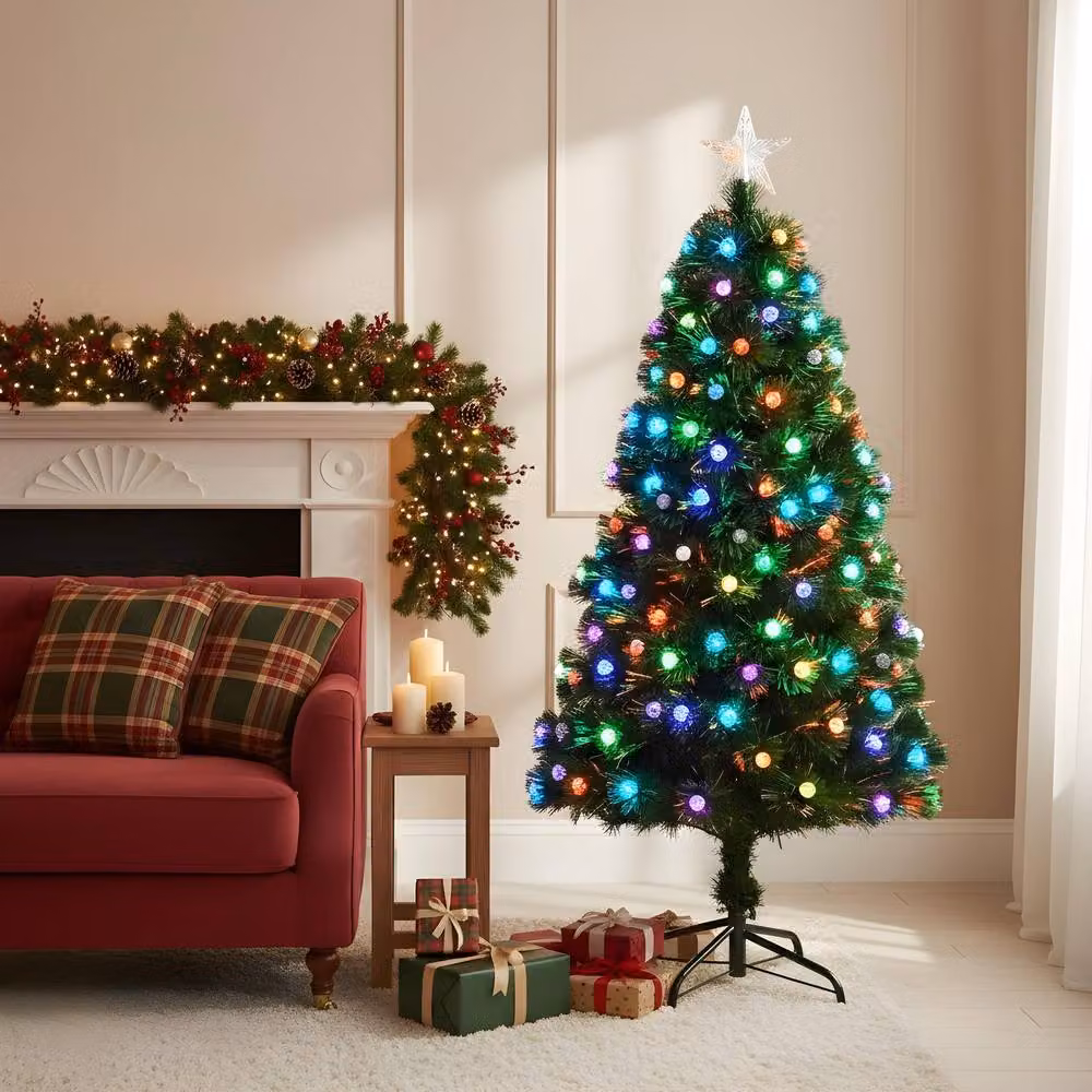 Shatchi Diamonds Fibre Optic LED Pre-Lit Christmas Tree in Green with Multicolour Effect, Height: 180 cm – 5