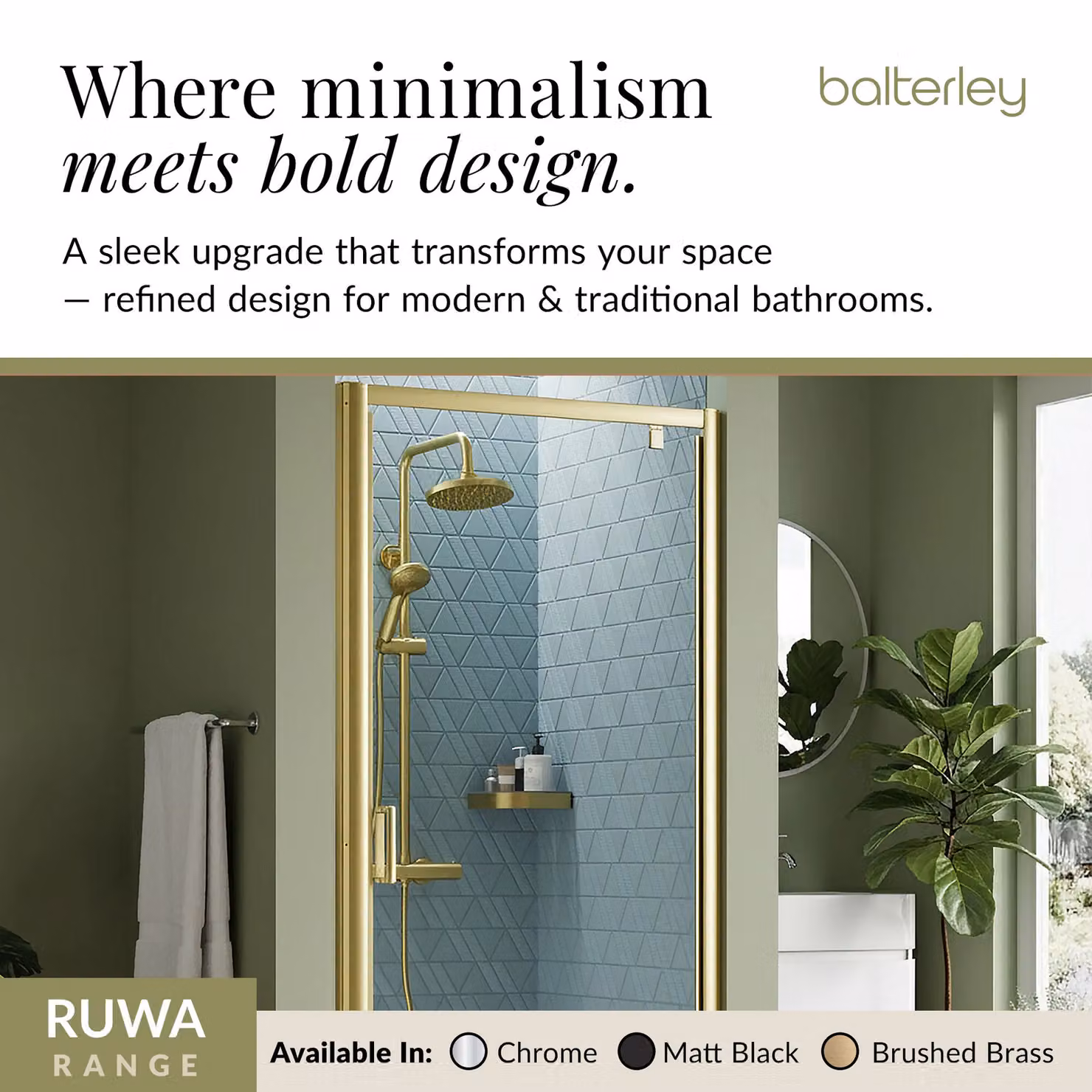 Balterley 6mm Glass Reversible Pivot Shower Door, Brushed Brass, W: 900 mm, H: 1900 mm – 4