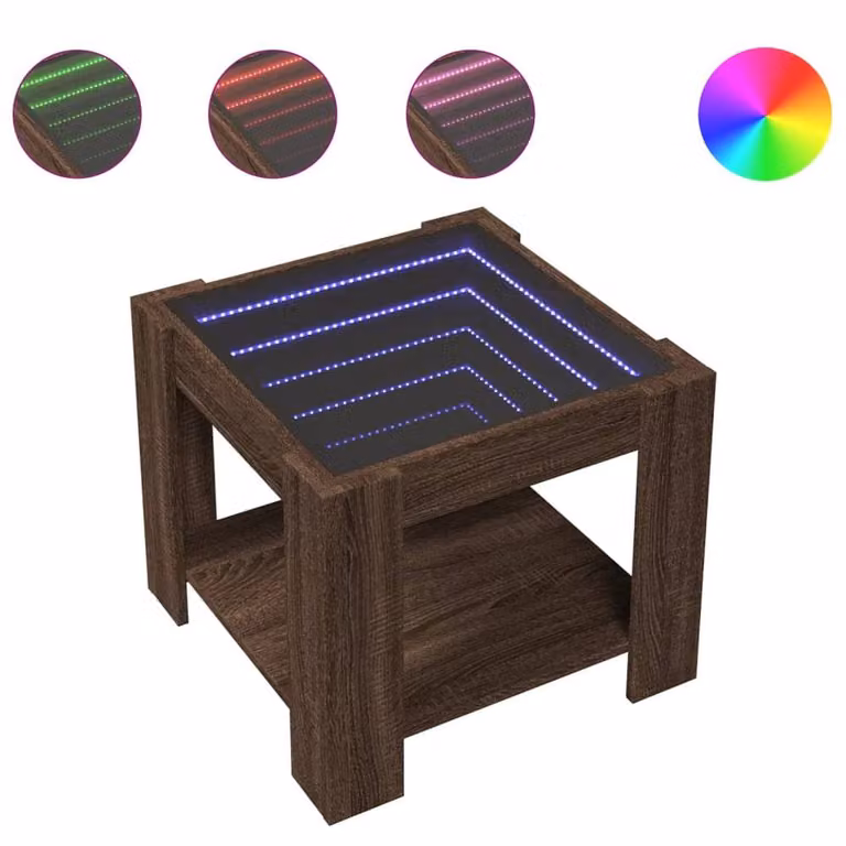 Berkfield Home Decorative LED Coffee Table in Brown Oak, W/D/H: 53 x 53 x 45 cm