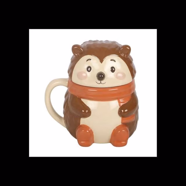 KDMD Hazel Hedgehog Brown Ceramic Lidded Mug, 320ml