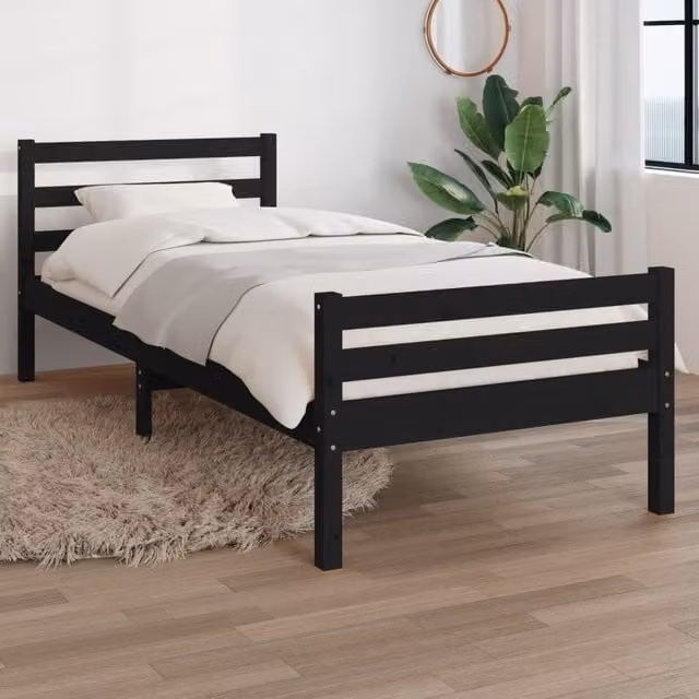 Berkfield Home Modern Black Solid Pine Wood Bed Frame W/D/H: 100 x 200 cm