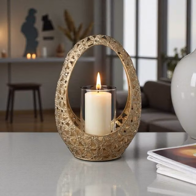 Garden Greatness Grand Floral Cut Out Tealight Candle Holder in Gold and Multicolour