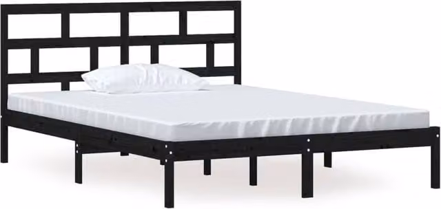 Berkfield Home King Size Solid Pine Wood Bed Frame in Black, W: 150 cm, D: 200 cm