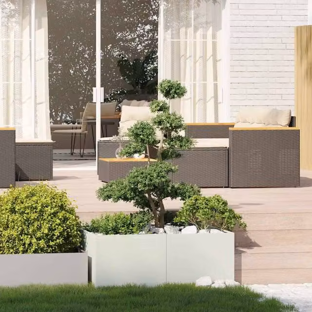 Berkfield Home Steel Planter Tub in White, W/D/H: 100 x 100 x 40 cm