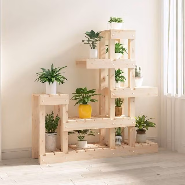 Berkfield Home Solid Wood Pine Plant Stand in Natural, W/D/H: 92 x 25 x 97 cm