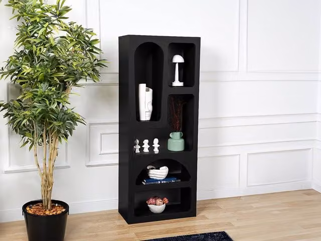 Vente-unique LUELA Black Modern Freestanding Shelf With 5 Niches, W/D/H: 60 x 30 x 150 cm