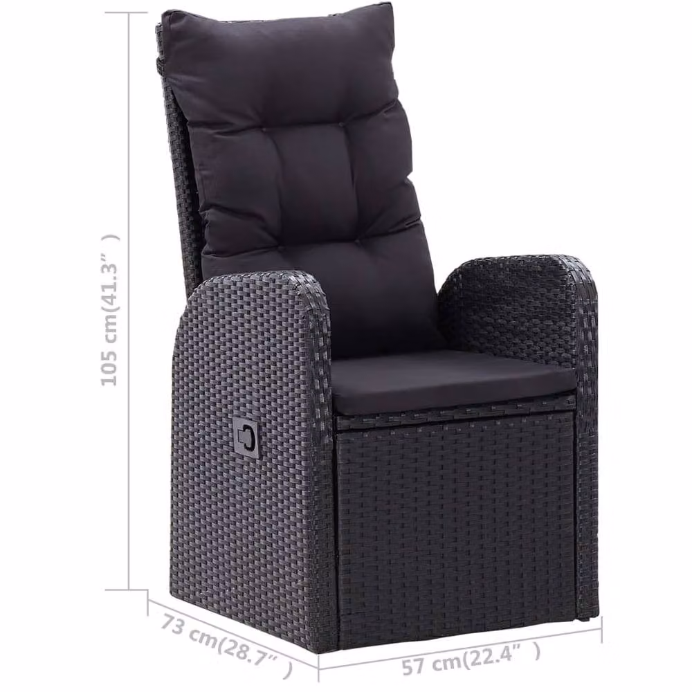 Berkfield Home 3 Piece Black Poly Rattan Garden Dining Set with Cushions – 3