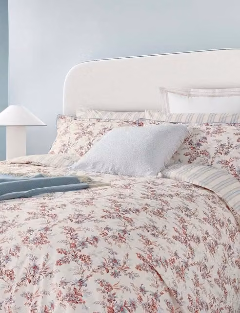 Bedeck of Belfast Rosanna Reversible Floral Cotton Percale Bedding Set, Pink Mix, W: 180 cm x L: 200 cm