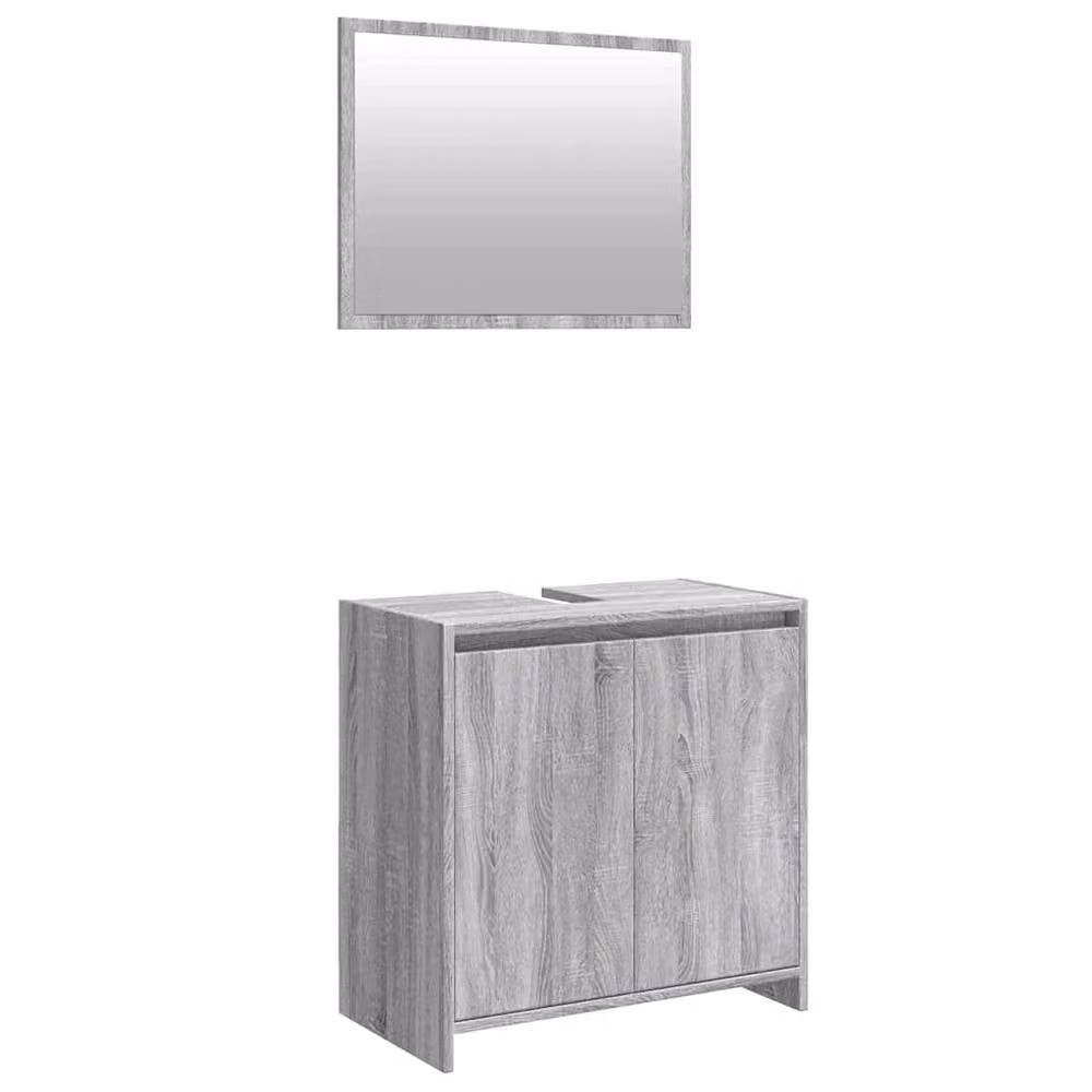 Berkfield Home 2 Piece Modern Grey Bathroom Furniture Set with Vanity Unit and Mirror Cabinet, W/D/H: 60 x 33 x 61 cm and 60 x 33 x 61 cm – 2