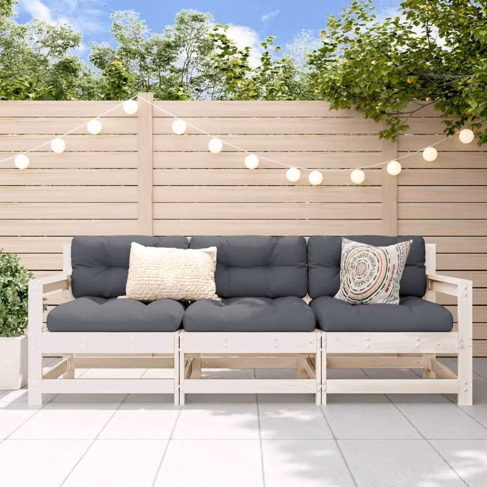 Berkfield Home 3 Piece White Solid Pine Wood Garden Lounge Set with Cushions – 2