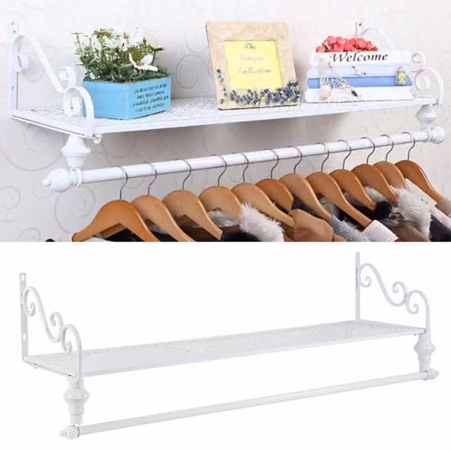 SPETLEK Heavy Duty Wall Mount Clothes Rack Hanging Storage Display Shelf in Matt White