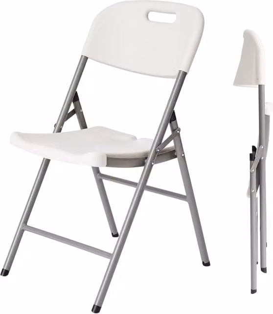 Novecrafto Heavy Duty Folding Chair in White with Powder Coated Steel Frame and Matte Plastic Surface, W/D/H: 53 x 44 x 83 cm – 1